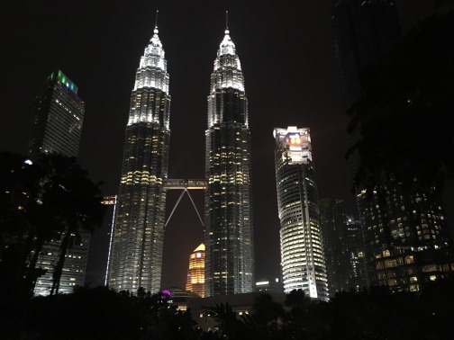 KLCC公園（KLCC Park）からのペトロナス・ツインタワーの夜景