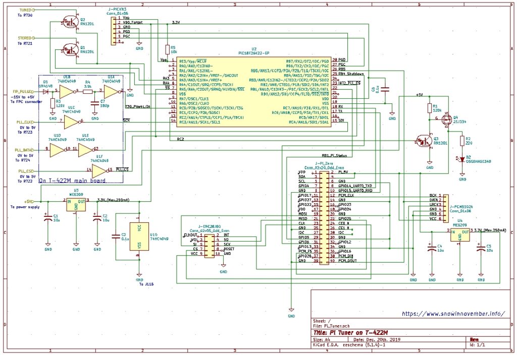 Raspberry  Pi(ラズパイ)でOnkyo T-422Mチューナーをインターネットラジオ対応に改造　回路図