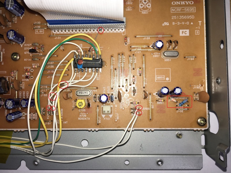 Onkyo T-422M ネット対応改造 接続箇所