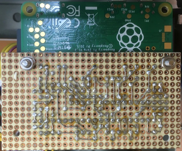 Raspberry  Pi(ラズパイ)でOnkyo T-422Mチューナーをインターネットラジオ対応に改造　PIC18FとRaspberry Pi Zeroの基盤（裏面）