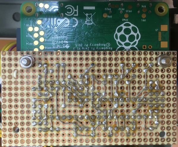 Raspberry Pi(ラズパイ)でOnkyo T-422Mチューナーをインターネットラジオ対応に改造 PIC18FとRaspberry Pi Zeroの基盤(裏面)