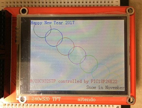 PIC18F(PIC18F26K22)で、カラーグラフィックLCD(M028C9325TP)にグラフィックと文字表示